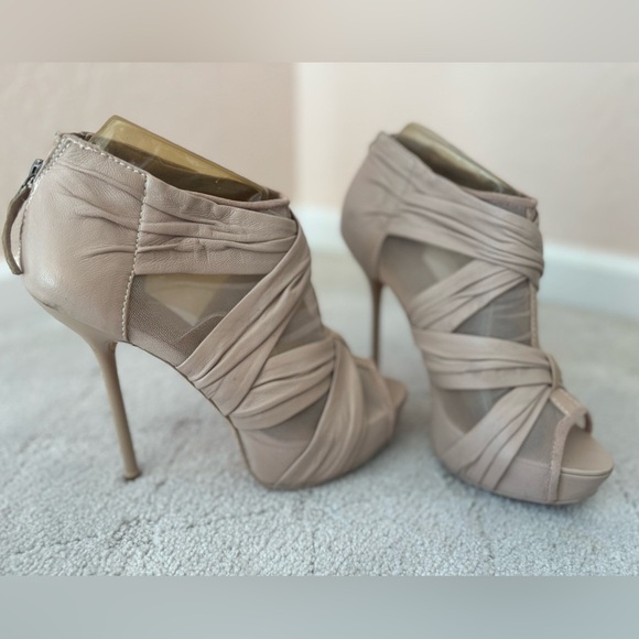 L.A.M.B sheer peep toe ankle booties w platform heels shoes sz 9 - Picture 5 of 12